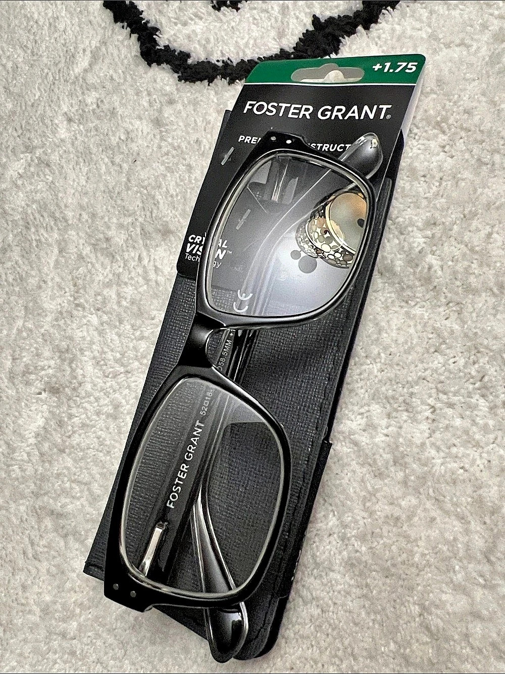 Foster Grant Tristan Reading Glasses +1.75 Black NWT